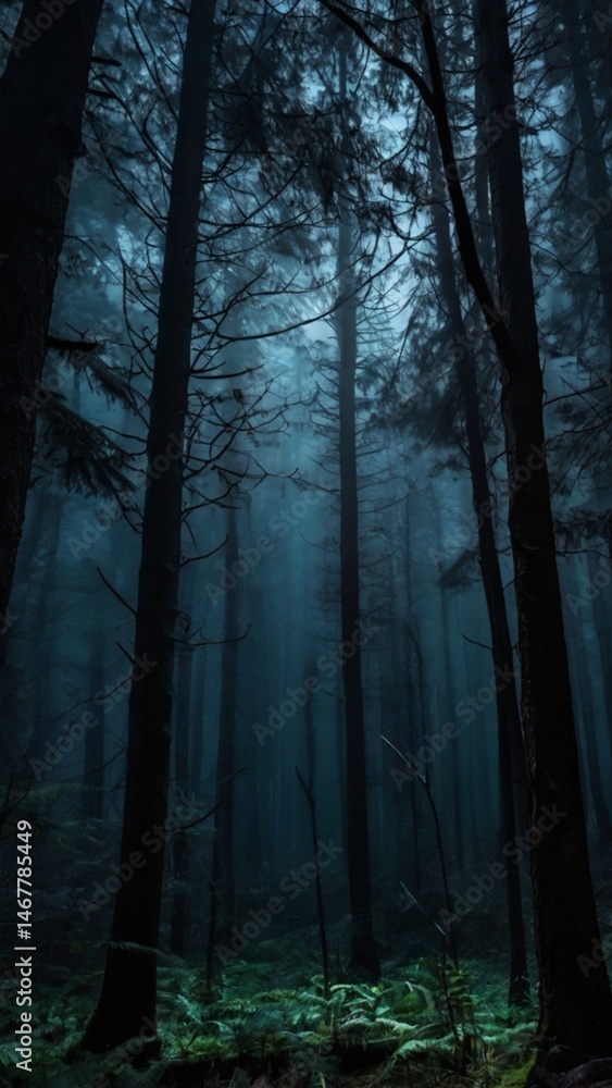 Naklejka premium dark forest in the fog