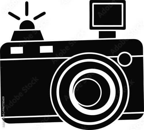 digital camera with flash attachment icon vector illustration