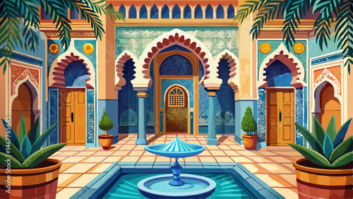 Architectural details and mosaics in Dar El Bacha palace, Marrakesh, Morocco