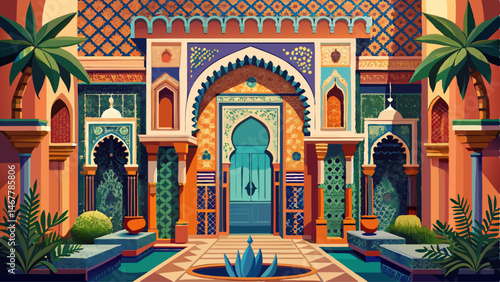 Architectural details and mosaics in Dar El Bacha palace, Marrakesh, Morocco