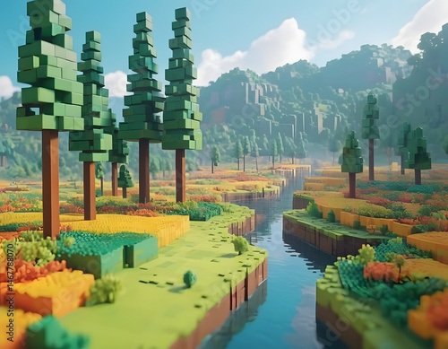 Pixelated Landscape with River