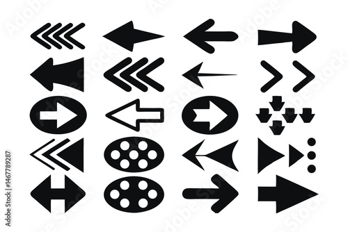 Simple Arrow Icon Set, Black Vector Pointers for Navigation & Indication