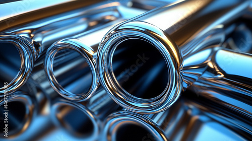 Obraz na płótnie Shiny new steel pipe with slick surface and bright metallic finish set against a dark background. Symbolizes strength, industry, precision, and modern engineering in a bold minimal composition.
w salonie