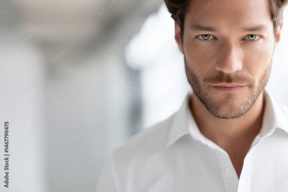 Fototapeta premium portrait of accountantauditor with concentrated expression located on left side of frame