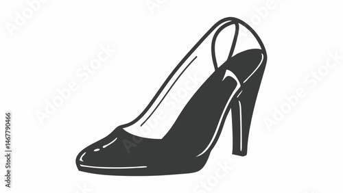 Illustration of a black high heeled slingback shoe with an elegant and classic design style icon look created with generated ai