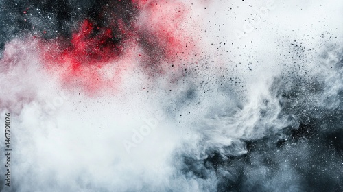 Abstract explosion of white and red powder