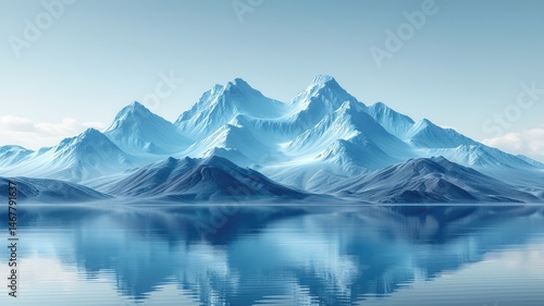 Wallpaper Mural A serene and minimalist mountain landscape showcasing reflective waters. This artwork presents a tranquil blue scene, evoking a sense of peace and beauty in nature. Torontodigital.ca