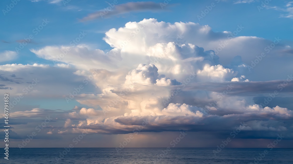 Obraz premium Majestic Cumulus Clouds Over Serene Ocean A Breathtaking View of Nature's Grandeur
