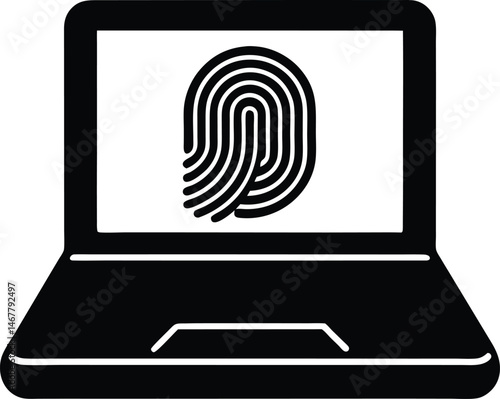 laptop with fingerprint scanner icon vector illustration