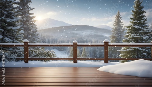 Wallpaper Mural Snowy Winter Landscape View from a Wooden Porch Torontodigital.ca
