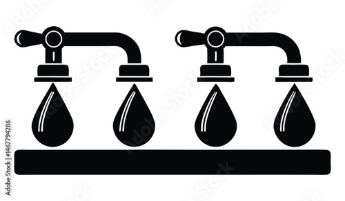 Isolated Water Tap & Faucet Icons, Black & White Plumbing Vector Set on white background
