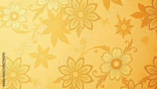 Wallpaper Mural Elegant floral pattern with gold hue, artistic botanical design, beautiful light and aesthetic vintage decoration of nature, textured gold background Torontodigital.ca