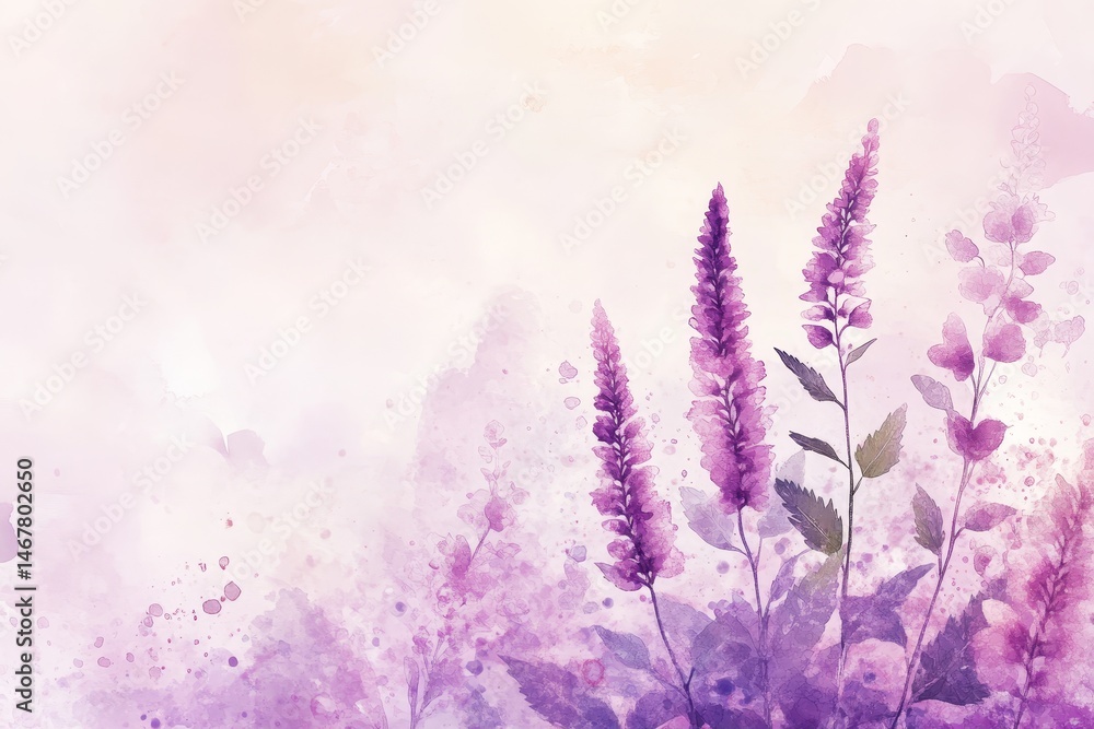 Obraz premium Delicate purple flowers in a soft, watercolor style.