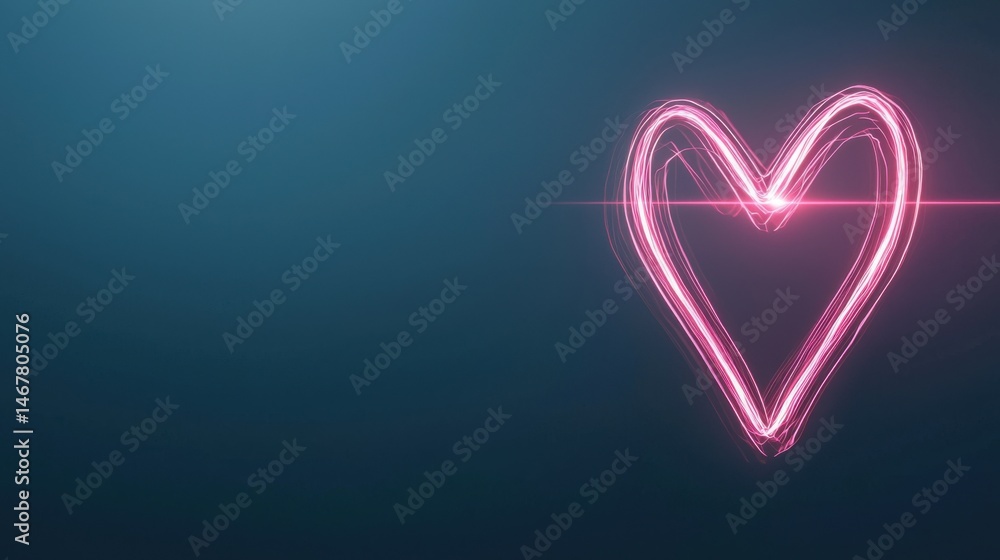 A heart is lit up in pink on a blue background