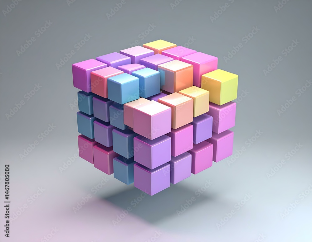 Pastel Cube Structure Colorful Blocks, 3D Model, Geometric Design Pastel Cube Structure Colorful Blocks, 3D Model, Geometric Design