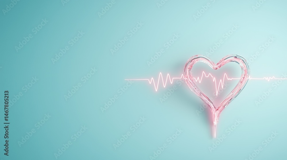 A heart is drawn on a blue background with pink lines