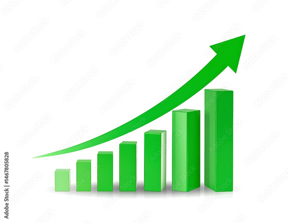 Green upward trending bar graph showing exponential growth success Green upward trending bar graph showing exponential growth success