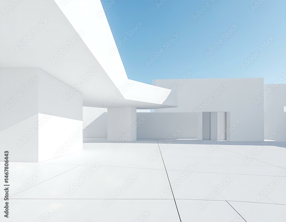 Modern White Architecture Minimalist Design, Abstract Forms, Geometric Shapes, Clean Lines, Open Spa Modern White Architecture Minimalist Design, Abstract Forms, Geometric Shapes, Clean Lines, Open Spa