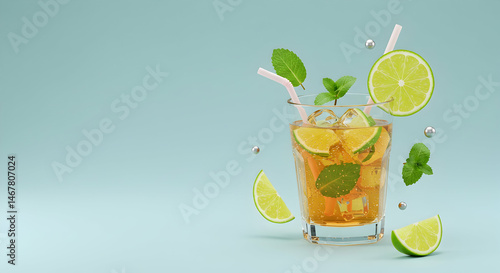 Refreshing Summer Drink with Lime and Mint Garnish for Relaxation