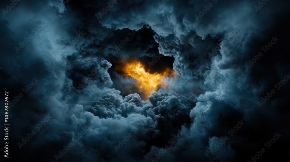 A dark sky with a bright orange sun in the middle