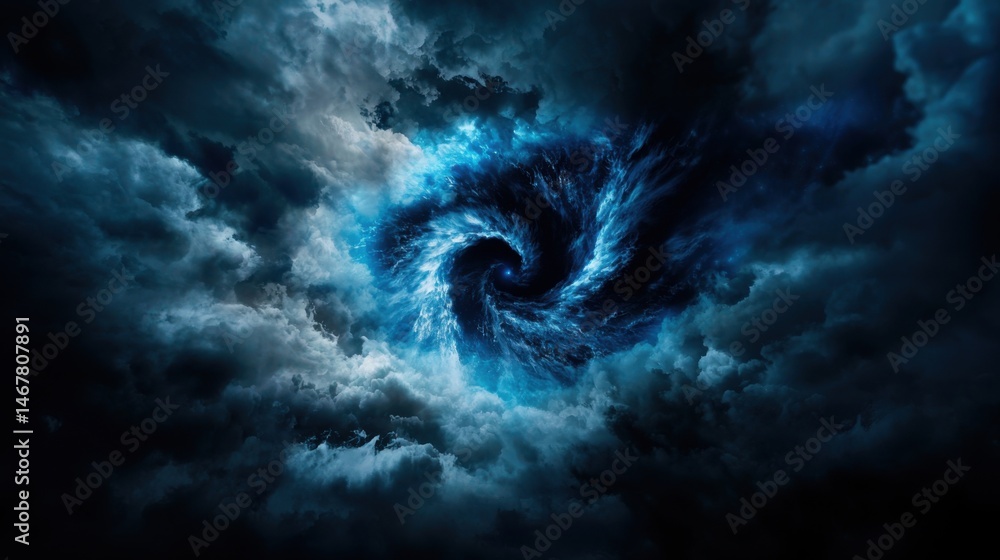 A swirling blue cloud with a hole in the middle