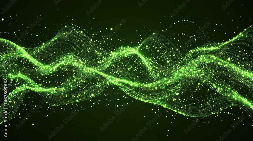 Abstract Green Digital Matrix with Glowing Lines and Graphs for Financial and Technology Backgrounds