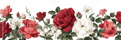 Beautiful Floral Arrangement with Red and White Roses on a Soft White Background for Elegant and Romantic Decor Ideas