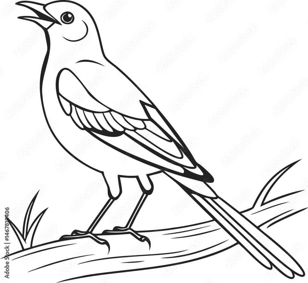 Obraz premium A bird on a branch vector illustration for coloring pages