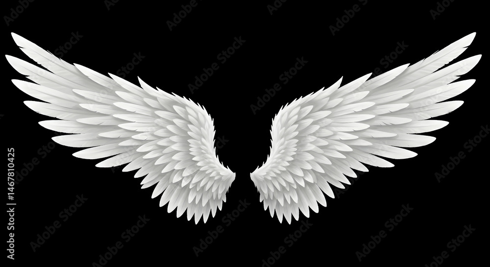 Obraz premium Ethereal White Angel Wings Isolated on Black Background for Art Use