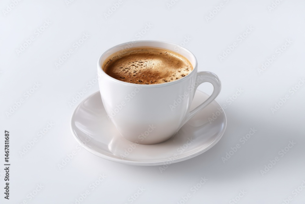 A cup of coffee with crema sits on a saucer. A cup of coffee with crema sits on a saucer.