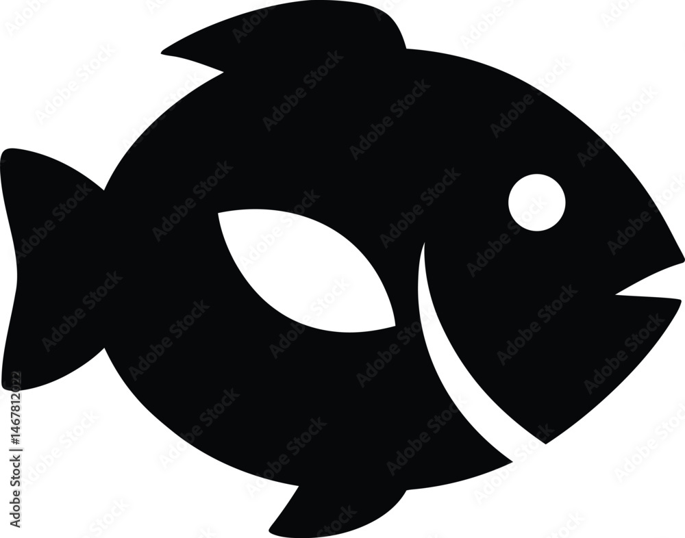 Simple black silhouette of a fish, Minimal Black Fish Illustration Simple black silhouette of a fish, Minimal Black Fish Illustration