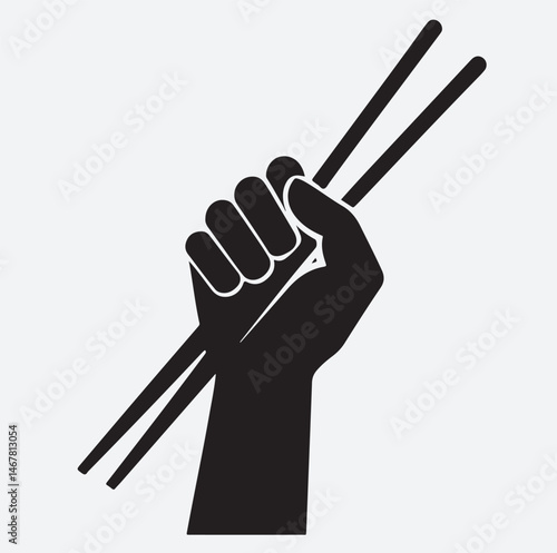 chopstick with hand silhouette vector art illustration, hand holding chopsticks