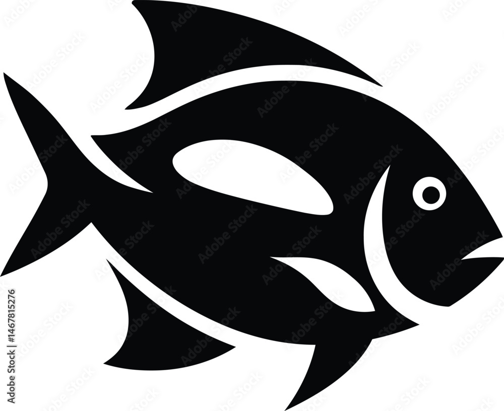 Fototapeta premium Bold Black Fish Silhouette Design, Intense Fish Shape Graphic