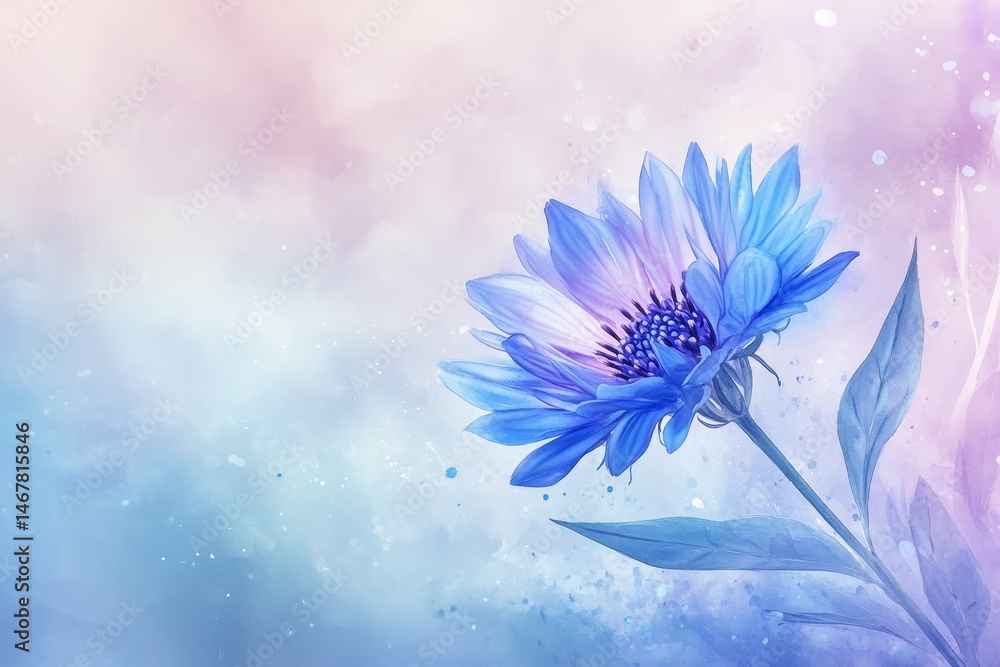 Obraz premium Delicate, pastel-toned floral illustration, showcasing a vibrant blue flower.