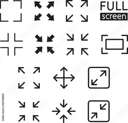 Fullscreen and resize arrow vector icon set—expand & contract symbols