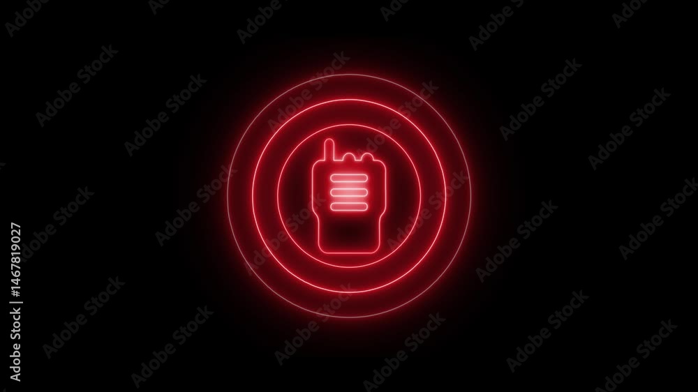 Neon glowing walkie talkie communication calling wave signal animation on black background Neon glowing walkie talkie communication calling wave signal animation on black background