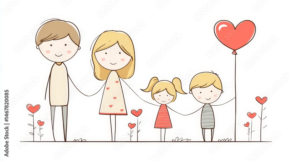 Happy Family Sketch Greeting Card - A cheerful illustration of a family of four, symbolizing love, togetherness, unity, happiness Happy Family Sketch Greeting Card - A cheerful illustration of a family of four, symbolizing love, togetherness, unity, happiness