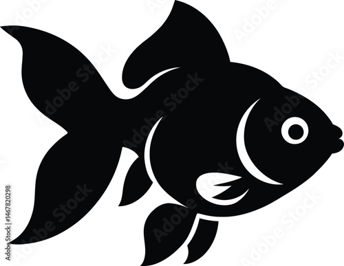 Simple Black Silhouette of a Goldfish, Minimal Goldfish Design Vector