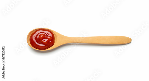 Fototapeta Naklejka Na Ścianę i Meble -  Wooden Spoon with Ketchup Isolated on White Background