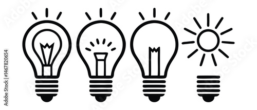 Creative Thinking Lightbulb Icon, Black & White Solution & Innovation Symbol