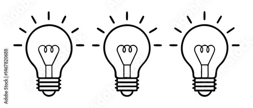 Shining Lightbulb Vector, Line Art Illustration for Inspiration & Bright Ideas