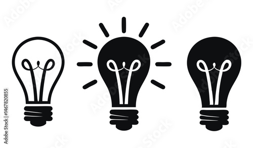 Monochrome Idea Light Bulb, Simple Outline Graphic for Creativity & Energy