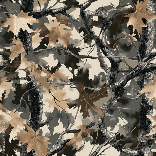 Realistic camouflage seamless pattern. Hunting camo for cloth, weapons or vehicles. Forest vector camouflage pattern