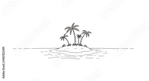 Simple black and white line drawing of a tropical island