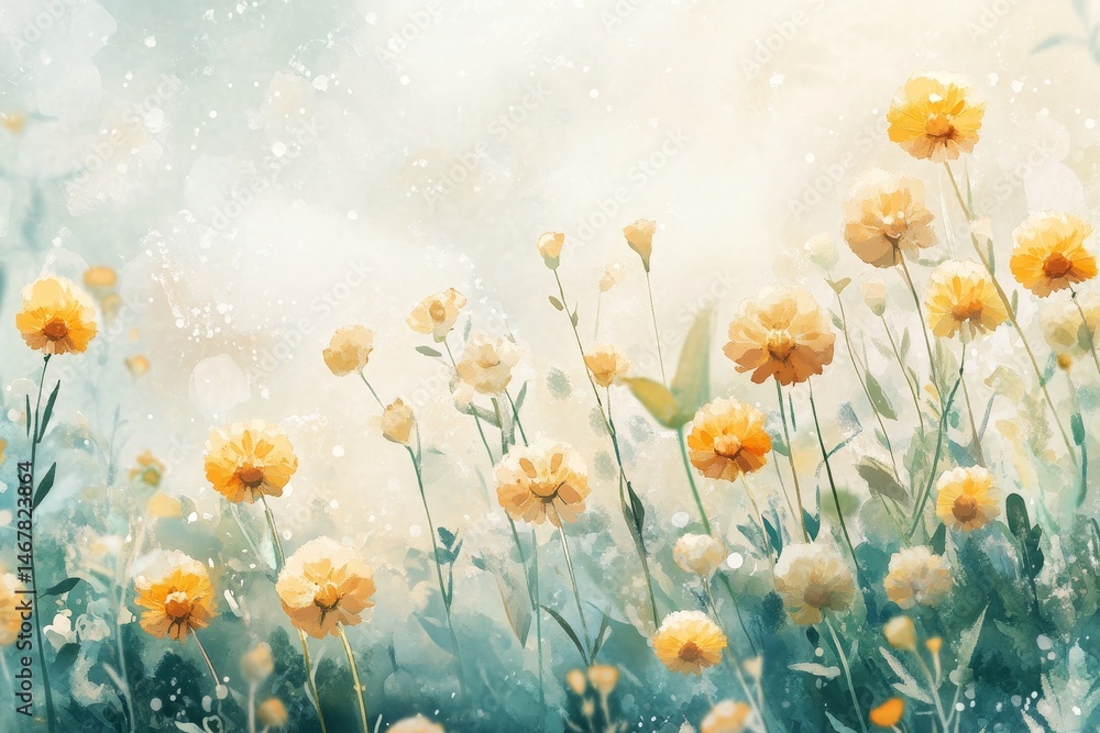Soft, pastel flowers in a meadow field scene. Soft, pastel flowers in a meadow field scene.