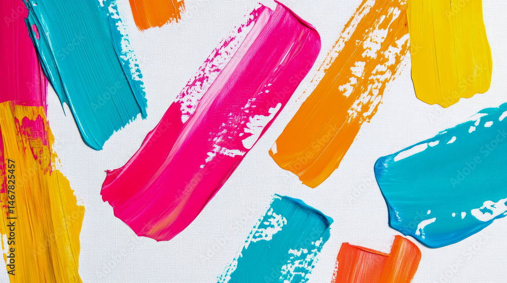 Fototapeta premium Abstract Acrylic Strokes: A Vivid Display of Color and Texture on Canvas, Ideal for Modern Art Print