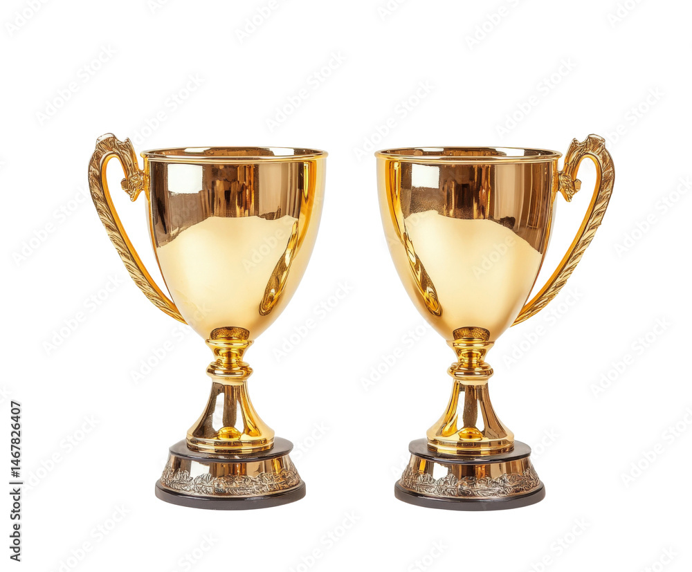 Victory celebration trophies event hall decorative awards gleaming gold isolated on transparent background Victory celebration trophies event hall decorative awards gleaming gold isolated on transparent background