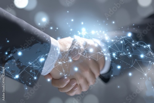 Global Partnership: A handshake symbolizes international collaboration and networking.