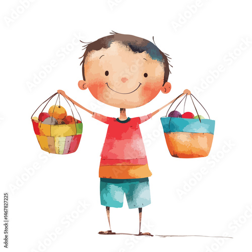 watercolor illustration of boy Merchant clipart isolated