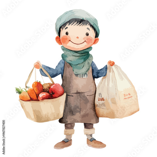 watercolor illustration of boy Merchant clipart isolated